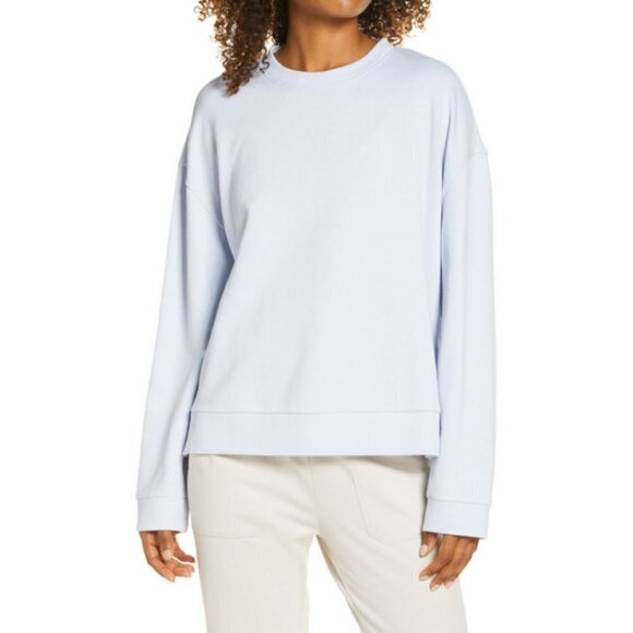 💕ZELLA💕 Coastal Side Split Crewneck Sweatshirt ~ Feather Blue Medium M NWT - Picture 1 of 7